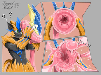 blue_body blue_fur curious fur green_eyes grey_background latex male mask pokesuit question_mark simple_background tendrils text tongue yellow_body yellow_fur riggedreded nintendo pokemon gamingman89 generation_6_pokemon generation_7_pokemon goo_creature greninja latex_creature legendary_pokemon pokemon_(species) zeraora 2025 hi_res