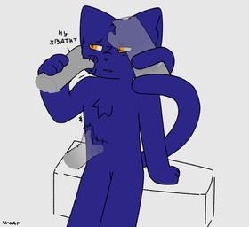 anthro big_tail blue_body blue_fur blush ex: fur group headpat long_tail male nude open_mouth orange_eyes solo standing sylas_(wdaf) tail text trio wdaf felid feline mammal pat_(disambiguation) russian_text