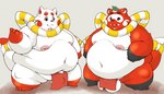 anthro asian_clothing ball_camel_toe balls belly big_belly black_nose bulge clothing duo east_asian_clothing fundoshi genitals japanese_clothing kemono leaf male mascot moobs navel nipples obese obese_anthro obese_male overweight overweight_anthro overweight_male red_body red_clothing red_fundoshi red_underwear underwear white_balls white_body hamatnk 2020_tokyo_olympics olympics canid canine fox mammal raccoon_dog tanuki 2021