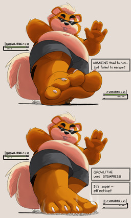 4_toes anthro barefoot brown_body claws duo eyewear feet foot_fetish humanoid_feet macro male male/male micro paws plantigrade soles stomped stomping sunglasses toes dj-rodney nintendo pokemon bear generation_1_pokemon generation_2_pokemon growlithe mammal pokemon_(species) ursaring ursine absurd_res hi_res