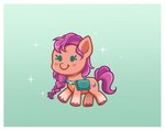 bag chibi female feral hair purple_hair shoulder_bag size_difference smaller_female solo sparkles sparkling_character confetticakez hasbro mlp_g5 my_little_pony sunny_starscout_(mlp) equid equine horse mammal pony