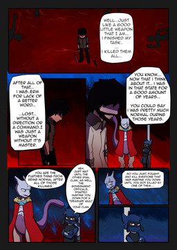 6_panel_comic anthro beard biped black_text blood blue_body blue_fur bodily_fluids cape clothed clothing crossed_arms dialogue ellipsis eye_scar facial_hair facial_scar fingers fur gun hair holding_object looking_at_another male melee_weapon mouth_closed open_mouth pupils purple_eyes ranged_weapon red_eyes scar simple_background smile solo speech_bubble standing sword tail talking_to_another text text_box tongue weapon white_sclera novaarts nintendo pokemon pokemon_mystery_dungeon spike_chunsoft epsilon_(novaarts) lu_(novaarts) canid canine generation_1_pokemon generation_4_pokemon human humanoid legendary_pokemon mammal mewtwo pokemon_(species) riolu 2026 absurd_res comic digital_media_(artwork) english_text hi_res