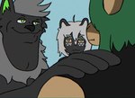 anthro drugs facial_piercing green_eyes green_hair grey_hair group hair male markings neck_tuft nose_piercing piercing stoned substance_intoxication trio tuft white_hair white_markings maeowo akakichi_no_eleven_redraw kare_rott_(character) mae_peppermint akita canid canine canis domestic_dog hybrid mammal mephitid skunk spitz hi_res