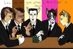 alternate_species anthro educational furrification group male parody the_more_you_know alodie reservoir_dogs canid canine canis domestic_cat domestic_dog felid feline felis mammal 3:2 meme