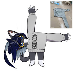 ambiguous_gender anatomically_inaccurate anthro big_eyes blue_eyes blue_hair grey_body hair markings solo white_markings white_paws xuao brooklyn_sweater lilia_(xuao) felid feline mammal 1:1 hi_res meme