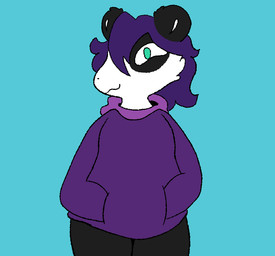 anthro big_breasts blue_background breast_drop breast_expansion breasts clothed clothing clothing_lift expansion featureless_breasts female green_eyes hair hoodie hoodie_lift huge_breasts hyper hyper_breasts looking_at_viewer navel purple_hair simple_background smile solo topwear white_body nyactophiliac q_(nyactophiliac) 2d_animation animated frame_by_frame