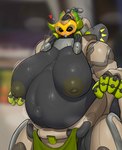 areola belly big_belly big_breasts breasts female horn huge_belly huge_breasts machine metallic_body navel nipples outie_navel pregnant pregnant_female pregnant_robot pregnant_taur puffy_areola sagging_breasts solo im51nn5 blizzard_entertainment overwatch orisa_(overwatch) omnic robot taur absurd_res hi_res