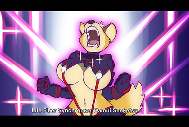 anthro big_breasts black_bars breasts clothed clothing crossgender female mtf_crossgender skimpy solo text dracojeff kill_la_kill nintendo star_fox studio_trigger fox_mccloud senketsu canid canine fox kamui_(kill_la_kill) mammal english_text letterbox