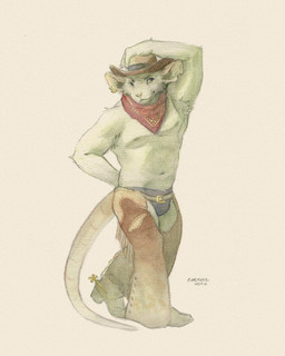 anthro clothing cowboy cowboy_hat ear_piercing ear_ring hat headgear headwear male piercing ring_piercing simple_background solo standing corxul el_raton_vaquero mammal mouse murid murine rodent 2026 4:5 absurd_res hi_res