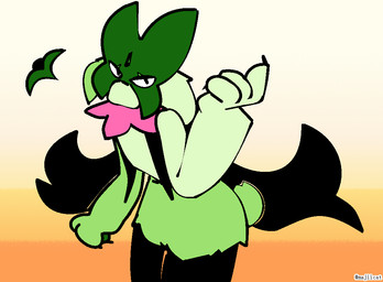 anthro claws flower fur green_body green_fur looking_at_viewer male mask plant solo catjamn nintendo pokemon generation_9_pokemon meowscarada pokemon_(species) aliasing digital_media_(artwork)