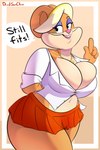 anthro big_breasts bottomwear breasts buckteeth button_(fastener) cleavage cleavage_overflow clothed clothing collared_shirt dress_shirt female huge_breasts jewelry looking_at_viewer mature_female necklace pleated_skirt school_uniform shirt skirt small_clothing solo speech_bubble straining_buttons talking_to_viewer teeth text thick_thighs topwear uniform wide_hips davidsanchan the_looney_tunes_show warner_brothers patricia_bunny lagomorph leporid mammal rabbit 2025 absurd_res english_text hi_res