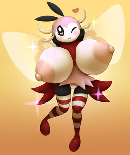 anthro anthrofied areola big_areola big_breasts big_nipples blush breasts clothed clothing female female_anthro genitals gradient_background heart_symbol huge_areola huge_breasts huge_nipples looking_at_viewer nipples non-mammal_breasts non-mammal_nipples one_eye_closed pokemorph puffy_areola puffy_nipples simple_background solo sparkles vulva wings wink elfdrago nintendo pokemon arthropod bee generation_7_pokemon hymenopteran insect pokemon_(species) ribombee shiny_pokemon 2018 digital_media_(artwork) hi_res