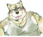 anthro belly blush clothing kemono male overweight overweight_anthro overweight_male shirt simple_background solo tongue tongue_out topwear daich canid canine canis domestic_dog mammal hi_res portrait