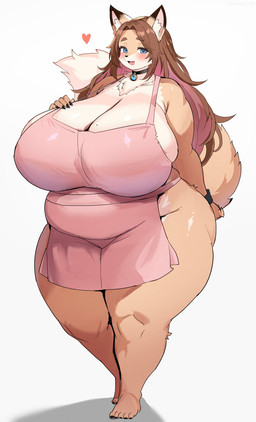 anthro apron apron_only big_breasts big_butt biped blush breasts butt clothed clothing eyebrows eyelashes female fluffy fluffy_tail fur hair huge_breasts huge_butt huge_thighs kemono long_hair looking_at_viewer mature_anthro mature_female multicolored_body open_mouth overweight overweight_anthro overweight_female pupils simple_background smile solo tail thick_thighs three-quarter_view kakuteki11029 canid canine fox mammal absurd_res hi_res