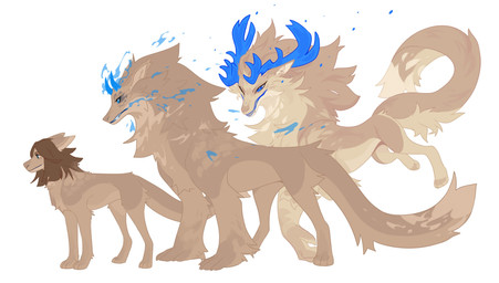 ambiguous_gender antlers black_sclera blue_antlers blue_eyes brown_body brown_fur brown_hair chest_tuft fangs feral fur hair horn leg_tuft long_neck multiple_forms neck_tuft quadruped side_view simple_background solo tail tan_body tan_fur teeth tuft unsigned white_background corzh77 mythology dragon furred_dragon furred_scalie mythological_creature mythological_scalie scalie absurd_res hi_res
