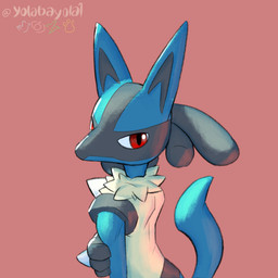 ambiguous_gender anthro biped black_body black_fur blue_body blue_fur fingers fur head_turned humanoid_hands looking_at_viewer nude_ambiguous nude_anthro red_background red_eyes side_view simple_background solo spikes spikes_(anatomy) standing tail tan_body tan_fur text yolabayola1 nintendo pokemon generation_4_pokemon lucario pokemon_(species) 1:1 2022 artist_name colored half-length_portrait hi_res portrait shaded