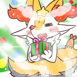 ambiguous_anthro ambiguous_gender anthro biped blush blush_stickers box container eyes_closed food gift holding_box holding_container holding_gift holding_object holidays object_in_tail open_:3 open_mouth open_smile shrimp_(food) smile solo standing star_polygon tail annyui0611 christmas nintendo pokemon braixen canid generation_6_pokemon mammal pokemon_(species) 1:1 2022 digital_drawing_(artwork) digital_media_(artwork) half-length_portrait hi_res japanese_description portrait