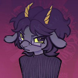 ambiguous_gender anthro dark_hair eyewear front_view fur glare glasses grey_body grey_fur medical_instrument medium_hair purple_eyes scientific_instrument solo wearing_glasses yellow_sclera werehouse miles_(teenage_dirtbag) bovid caprine goat mammal 1:1 bust_portrait hi_res icon portrait male_(lore)
