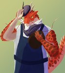 anthro beard clothing facial_hair hat headgear headwear humanoid_hands kemono male overweight overweight_anthro overweight_male red_body shirt solo topwear 581rsiy lifewonders tokyo_afterschool_summoners itzamna_(tas) iguana iguanid lizard reptile scalie 2020 absurd_res hi_res