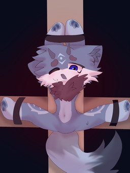 ambiguous/ambiguous ambiguous_gender bound cross feral fluffy fluffy_tail navel one_eye_closed solo tail yiyi hi_res