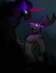 anthro antlers body_hair chest_hair duo empty_eyes glowing glowing_eyes hairy horn male muscular nipples nude open_mouth size_difference bgn friendship_is_magic hasbro my_little_pony mythology king_aspen_(mlp) king_sombra_(mlp) deer equid equine mammal mythological_creature mythological_equine unicorn 2015 digital_media_(artwork)