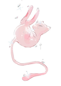 ambiguous_gender anthro drop eyes_closed pawpads pink_body simple_background solo sparkles tail 0wzsyvlnp78 nintendo pokemon generation_1_pokemon legendary_pokemon mew_(pokemon) pokemon_(species) 2025 hi_res signature