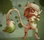 abstract_background against_surface against_wall anthro aroused bedroom_eyes blush blush_lines butt covered_in_paint female genitals narrowed_eyes paint presenting presenting_hindquarters presenting_pussy pussy raised_tail seductive solo tail yaldabroth nintendo pokemon generation_2_pokemon pokemon_(species) smeargle hi_res