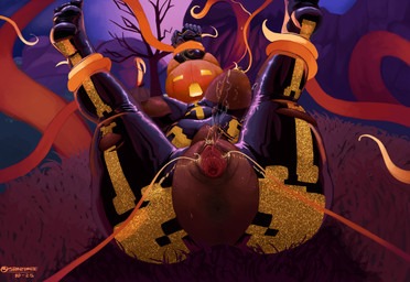 anus areola bodily_fluids breasts brown_body brown_skin butt cervix clitoral_hood clitoris clothing detailed_pussy ejaculation feet female food for_a_head fruit genital_fluids genitals humanoid_genitalia humanoid_vulva latex latex_clothing latex_skinsuit nipples open_mouth outside plant pumpkin pumpkin_head restrained restrained_by_tentacles skinsuit soles solo spread_legs spread_vulva spreading sweat tentacles text tight_clothing torn_clothing torn_skinsuit urethra vaginal_fluids vaginal_squirting vulva stonyonee epic_games fortnite spice_(fortnite) animal_humanoid cat_humanoid elemental_creature elemental_humanoid felid felid_humanoid feline feline_humanoid flora_fauna humanoid mammal mammal_humanoid object_head plant_humanoid 2025 absurd_res english_text hi_res