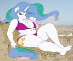 2014 anthro anthrofied beverage breasts chair cleavage clothed clothing cutie_mark equid equine female food friendship_is_magic furniture hair hasbro horn long_hair looking_at_viewer lounge_chair magic mammal multicolored_hair my_little_pony mythological_creature mythological_equine mythology navel outside overweight overweight_anthro overweight_female princess_celestia_(mlp) purple_eyes resting sirmasterdufel sketch solo unicorn weight_gain white_body