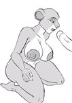 5_fingers anthro anthrofied areola big_breasts breasts butt digital_media_(artwork) disembodied_penis duo el-loko erection feet felid female fingers frown fur genitals hi_res huge_breasts humanoid_feet humanoid_genitalia humanoid_penis kneeling lion male male/female mammal navel nipples nude open_mouth pantherine penis plantigrade simple_background soles solo_focus teeth thick_thighs toes tongue white_body white_fur