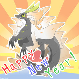 black_body black_scales blush chibi claws feral frill_(anatomy) frilly holidays horn looking_at_viewer pattern_background scales simple_background smile solo tail text valval_ohg capcom chinese_zodiac monster_hunter mythology new_year new_year_2024 year_of_the_dragon amatsu_(mh) dragon elder_dragon mythological_creature mythological_scalie scalie 1:1 absurd_res english_text hi_res