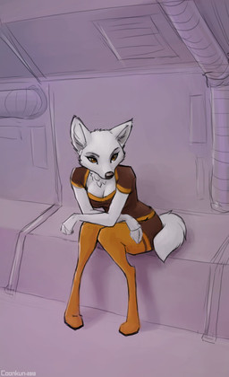 air_vent anthro biped black_eyebrows black_nose boots breasts brown_clothing brown_eyes brown_topwear cleavage clothed clothed_anthro clothed_female clothing digitigrade eyebrows eyelashes female female_anthro footwear fully_clothed fully_clothed_anthro fully_clothed_female fur furry_tail inside legwear looking_at_viewer neck_tuft pipe shadow shoes sitting solo tail text thigh_boots thigh_highs topwear tuft white_body white_fur year coonkun vala canid canine canis mammal wolf 2010 artist_name colored_sketch shaded sketch unavailable_at_source watermark