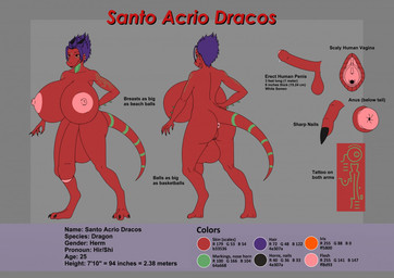 3_toes 5_fingers anthro anus areola balls big_areola big_balls big_breasts big_nipples big_penis breasts claws ear_fins erection feet fin fingers flaccid foreskin genitals glans hair herm horn huge_balls huge_breasts huge_penis hyper hyper_balls hyper_breasts hyper_genitalia hyper_penis intersex nails nipples nude_anthro paws penis pink_glans purple_hair short_hair solo standing tail tattoo text toes vulva moonlightpen european_mythology mythology santo_tralzantha dragon mythological_creature mythological_scalie scalie western_dragon digital_media_(artwork) english_text model_sheet