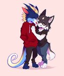 anthro canid canine canis clothed clothing dragon embrace favonius hi_res holidays hoodie hug kissing licking male male/male mammal mythological_creature mythological_scalie mythology rain_dragon scalie soureggnog tail teryx teryx_commodore tongue tongue_out topwear valentine's_day wolf