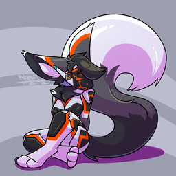 3_toes anthro armor big_breasts big_ears big_tail blep boob_armor breastplate breasts collar crossed_legs digitigrade feet female fluffy fluffy_tail huge_tail looking_at_viewer machine neck_tuft screen simple_background sitting smile smirk solo tail thick_thighs toes tongue tongue_out toony tuft visor newt_trz newt_(newt_trz) protogen robot 1:1 hi_res