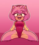 2023 absurd_res accessory amy_rose anthro breasts clothed clothing eulipotyphlan female green_eyes hair hair_accessory hairband hedgehog hi_res leotard mammal multicolored_body open_mouth open_smile pink_body pink_hair sega simple_background smile smiling_at_viewer solo sonic_the_hedgehog_(series) stunnerpony tan_body two_tone_body