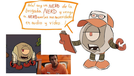 1_eye clothing hat headgear headwear machine male noseless orange_clothing orange_hat orange_headwear screencap solo text voice_actor_joke wmerlin787 gameoverse glitch_productions pixels_(movie) adam_sandler kaboodle_(gameoverse) robot sphere_creature waddling_head spanish_text