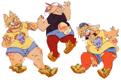 ambiguous_gender anthro blep bottomwear clothing eyewear fur glasses orange_body orange_fur shorts simple_background slightly_chubby slightly_chubby_anthro tongue tongue_out white_background 2n2n 2015 multiple_images