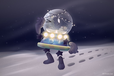 female happy lights night not_furry sky snow solo wind winter steamjek animate_inanimate 2023 digital_drawing_(artwork) digital_media_(artwork) shaded widescreen