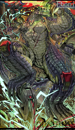 anthro breasts dreadlocks female green_eyes nude scales scar solo tattoo teeth 56gucoocoo crocodilian reptile scalie hi_res