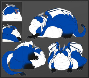 belly big_belly big_butt blue_body blue_scales butt chubby_cheeks double_chin european fangs fat_arms fat_legs fat_neck feral frill_(anatomy) glowing glowing_horn gluttonous horn huge_belly huge_butt hyper_cheeks long_frills male morbidly_obese neck_frill obese overweight red_eyes scales solo teeth tongue wings dead.akira european_mythology mythology dragon mythological_creature mythological_scalie scalie western_dragon model_sheet