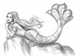 female hair long_hair rock smile solo split_form dimdraws1 barbie_(doll) barbie_fairytopia:_mermaidia mattel elina_(barbie) humanoid marine merfolk hi_res monochrome