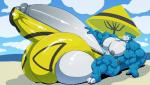 2019 anthro balls balls_expansion bandai_namco barely_contained beach big_balls big_bulge big_muscles big_penis bobert bulge chin clothing cloud countershading day digimon digimon_(species) dwindling_muscles erection expansion exveemon flexing genital_expansion genitals growth huge_balls huge_bulge huge_muscles huge_penis hyper hyper_balls hyper_bulge hyper_genitalia hyper_muscles hyper_penis male muscle_loss muscular muscular_anthro muscular_male nipples penis penis_expansion seaside shrinking_muscles size_shift sky smile solo umbrella underwear