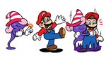 blue_eyes blush clothing duo female fire footwear gloves hair handwear hat headgear headwear legless light_body light_skin male not_furry on_model pink_hair purple_body simple_background smile surprised_expression white_background klunsgod mario_bros nintendo paper_mario paper_mario:_the_thousand_year_door mario vivian_(mario) ghost human humanoid mammal shadow_siren spirit