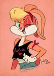 anthro armband blonde_hair buckteeth clothing crop_top female fur gloves hair handwear orange_body orange_fur pink_nose shirt solo teeth topwear juneduck21 looney_tunes warner_brothers lola_bunny lagomorph leporid mammal rabbit hi_res