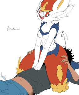 anthro anthro_focus blue_body blue_fur bottomwear breasts buckteeth bulge chair cheek_tuft clothing duo faceless_character facesitting facial_tuft female female_anthro female_facesitting_male female_focus female_on_human female_on_top fur furniture grabbing grabbing_both_legs grabbing_from_behind human_on_anthro interspecies leg_tuft male male/female male_human male_on_anthro medium_breasts on_top open_mouth pants pokemorph pokephilia red_body red_bottomwear red_clothing red_eyes red_fur red_pants short_tail simple_background sitting sitting_on_another smile smiling_at_another smiling_at_partner tail teeth tuft white_background white_body white_fur c0cobeanz nintendo pokemon cinderace generation_8_pokemon human lagomorph mammal pokemon_(species) absurd_res hi_res
