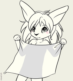anthro biped covering covering_self eyebrows female holding_cloth holding_object looking_at_viewer medium_hair nude silhouette simple_background solo standing young young_anthro young_female maverick lagomorph leporid mammal rabbit 2026 hi_res monochrome sketch
