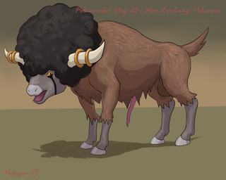 afro animal_genitalia animal_penis balls black_markings bovine_genitalia bovine_penis brown_body brown_fur erection feral fur genitals grey_body hooves horn horn_jewelry horn_ring jewelry looking_back male markings open_mouth penis quadruped ring_(jewelry) simple_background solo standing yellow_eyes pokegontc nintendo pokemon bouffalant bovid bovine generation_5_pokemon mammal pokemon_(species) 2025 5:4 digital_media_(artwork) hi_res