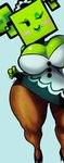 big_breasts breasts cleavage clothed clothing clothing_lift dress dress_lift female footwear green_body high_heels looking_at_viewer not_furry one_eye_closed shoes solo thick_thighs wide_hips wink noblood mario_bros nintendo paper_mario mimi_(paper_mario) humanoid hi_res