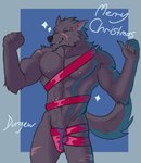 anthro biceps bulge genitals holidays male male/male muscular penis scar solo durgewoof christmas elden_ring fromsoftware blaidd_(elden_ring) canid canine canis mammal wolf hi_res